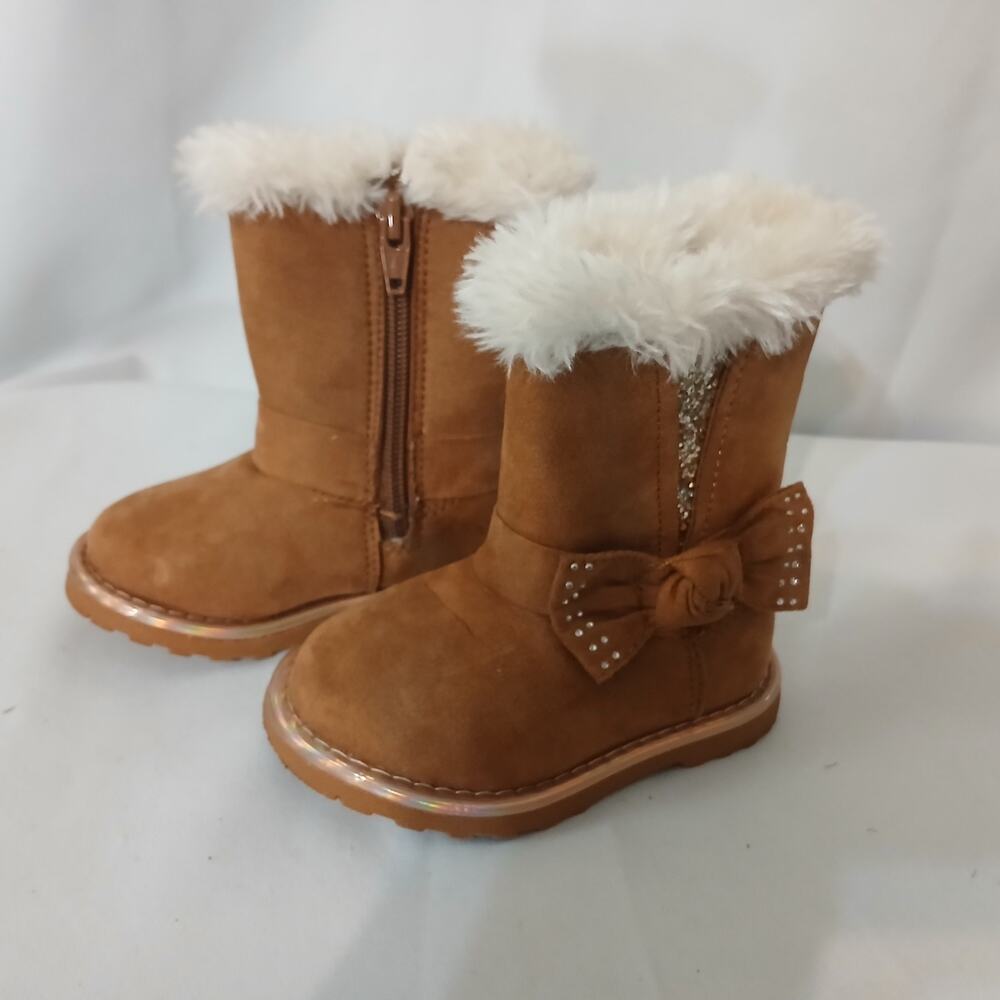 Toddler Girl Brown Faux Suede and Fur Boots Sparkle Cozy Whimsical Zippered Sz5